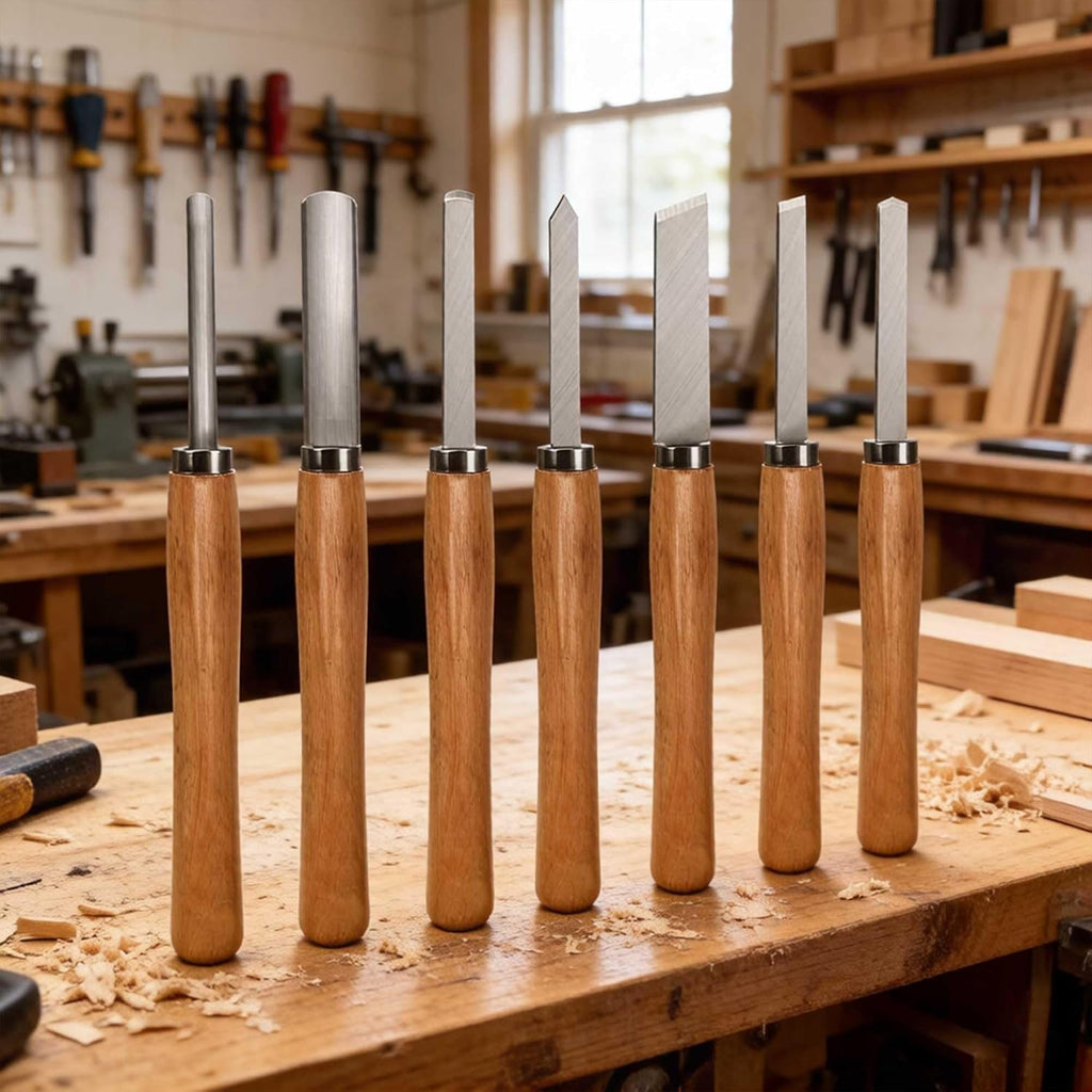 8 Piece Heavy Duty Wood Turning Chisel Set, Lathe Chisel Cutting Tools, (3) Gouge (1) Round Nose (1) Spear Point (2)
