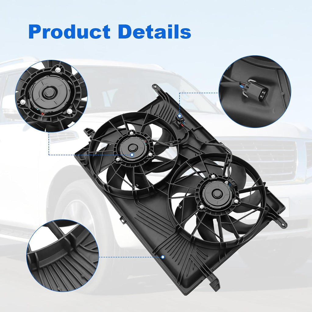 Engine Dual Radiator Cooling Fan Assembly 25927026 Replacement for Chevrolet Traverse 2009-2017 Replacement for GMC Acadia 2007-2017 V6 3.6L Electric Radiator Condenser Replaces 621-390 20972760