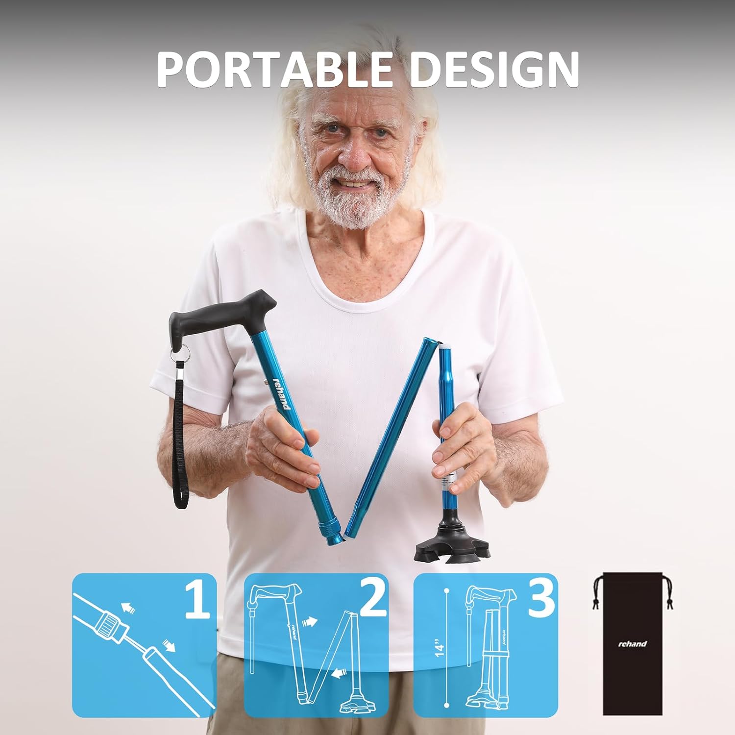 Walking Cane for Men & Women - Foldable, Adjustable, Lightweight, Self Standing Pivot Walking Cane, Soft Handle Grip