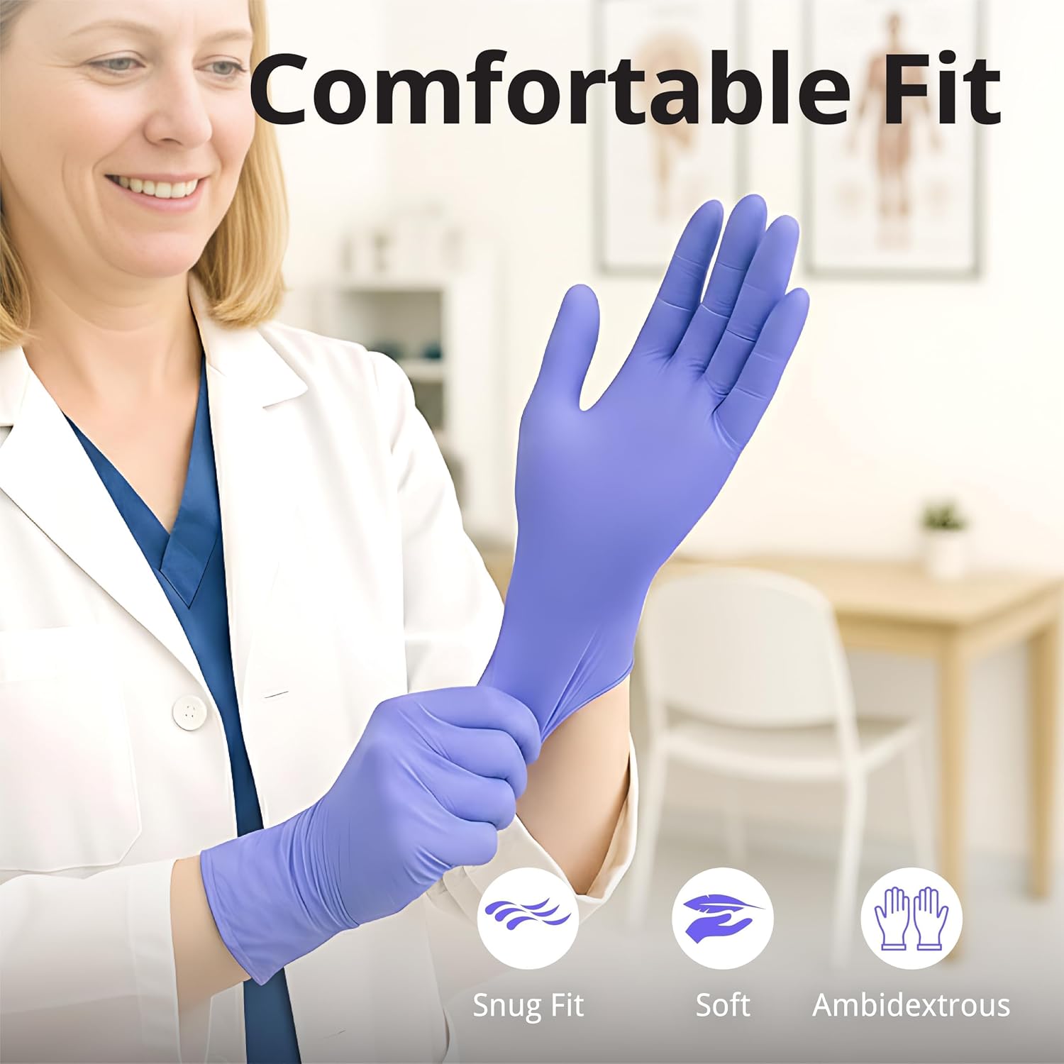 Disposable Nitrile Exam Gloves, 3mil, Large, Box of 100, Violet Nitrile Gloves Disposable Latex Free for Medical