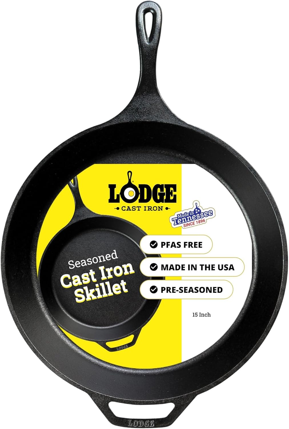 Pre-Seasoned Cast Iron Skillet, Easy-Grip Handle, 15 Inches