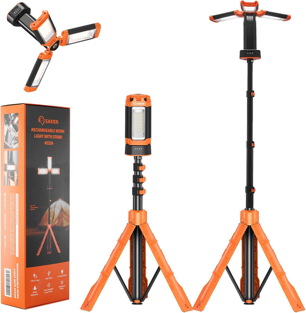 Portable Camping Light with Stand 12000mAh 73.2" Work Light LD10 | 3200 Lumen,with Bag, Adjustable