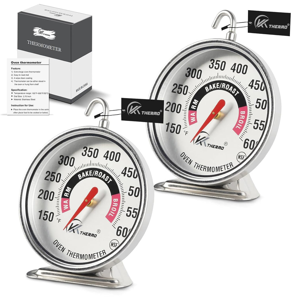 Oven Thermometer 2.75-Inch Large Dial, 150-600°F, NSF, Hook & Stand 2‑Pack