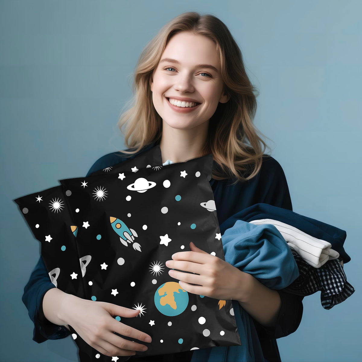 Cute Poly Mailers 12x15.5 Inch 50 Pcs, Planets Printed
