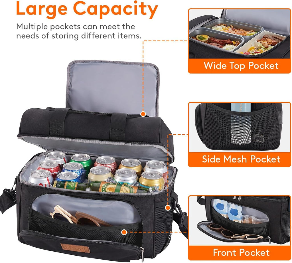 Insulated Cooler Bag, Large Leakproof Beach Cooler, Lightweight Portable Double Layer Soft-Sided Travel Ice Chest for
