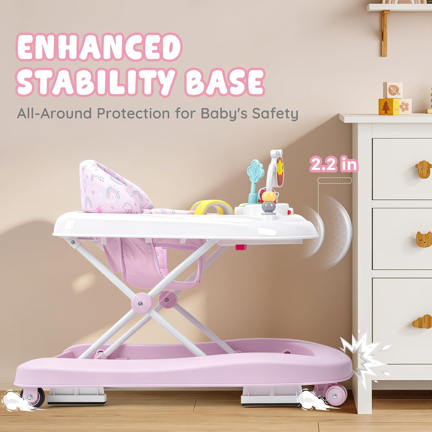Baby Walker with Wheels, 5-in-1 Foldable Push Walker for Girls 6-12 Months | Pink, baby walker & bouncer combo