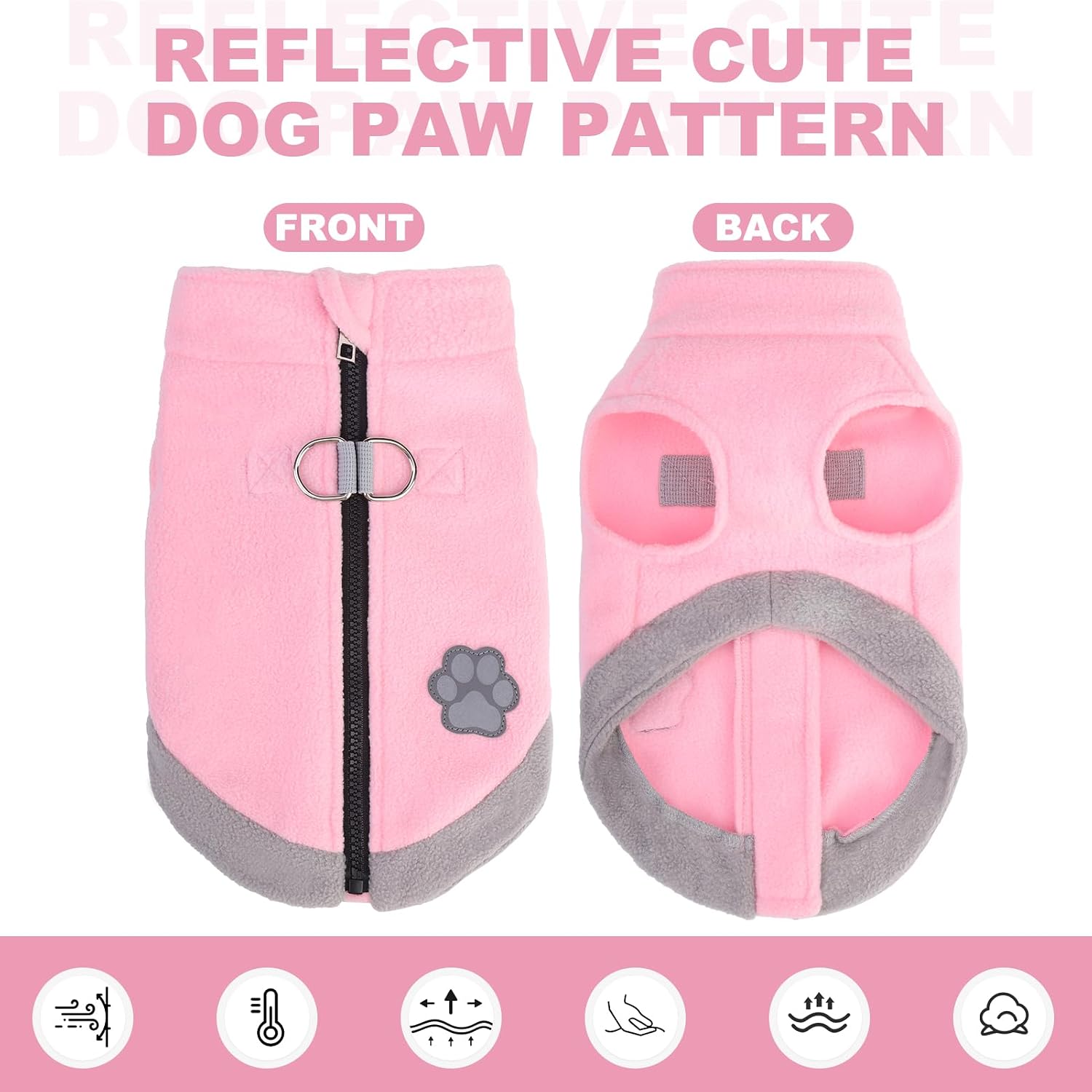 Dog Fleece Vest Sweater Zip Up Warm Pullover Step-in Dog Jacket with Dual D-Ring Leash, Winter Cold Weather