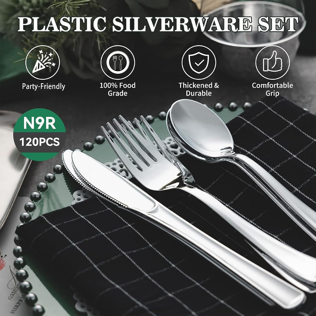 120PCS Silver Plastic Silverware, Disposable Utensils & Cutlery