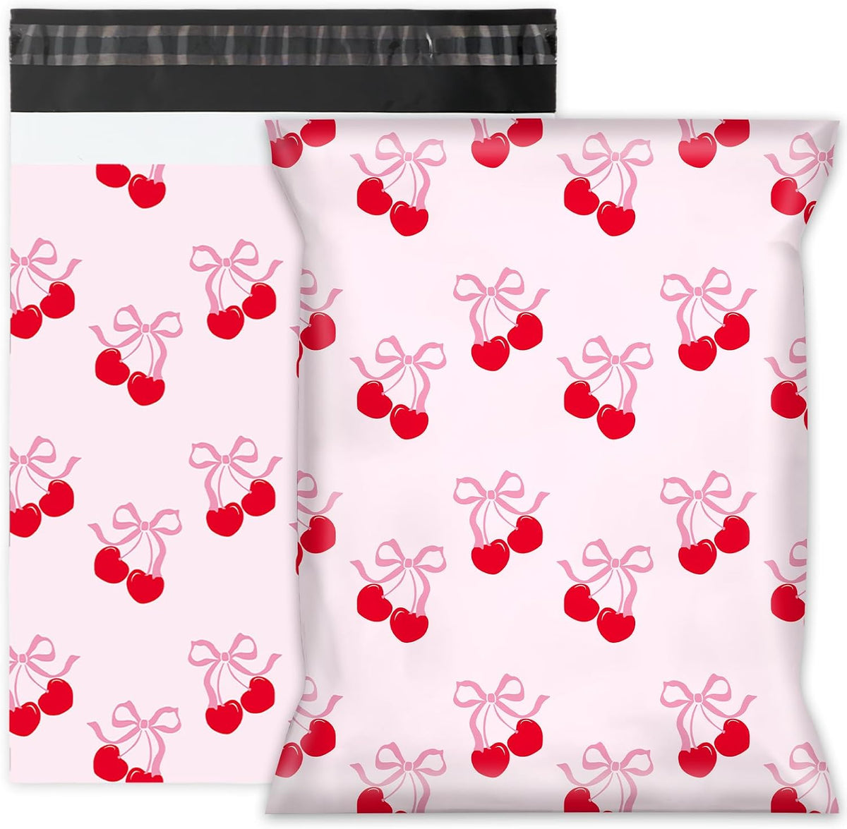 100Pcs Cherry Poly Mailer 10 x 13 Inch Pink Bow Fruit Mailing Bag Valentine Cute Self-Sealing Plastic Packaging