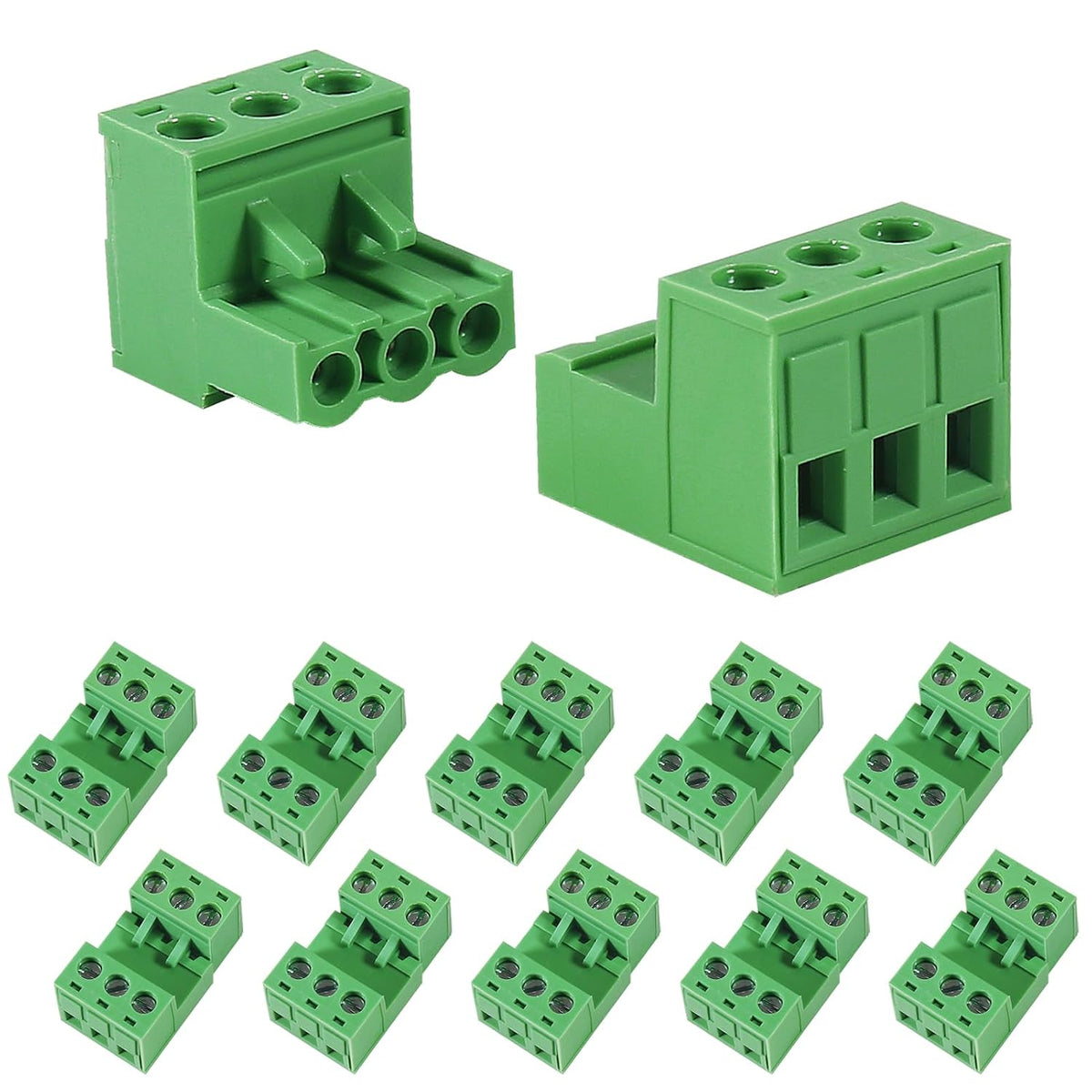 10PCS 3 Pin 5.08mm Pitch Pluggable PCB Angle Screw Terminal Block Plug Connector Socket Panel Mount DIY with 10Pcs 3Pin Phoenix Plug