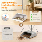 Broom with Dustpan Combo Set, 53" Long Handle, Includes 2 Broom Heads