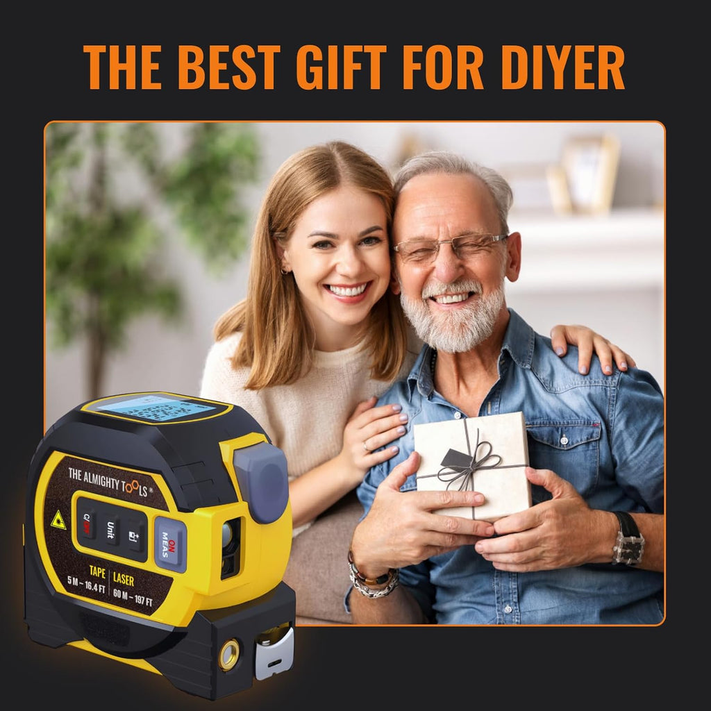 The Almighty Ruler Laser Tape Measure | Laser Distance Measurer, Heavy-Duty Tool with Cross Marking Feature, Smart