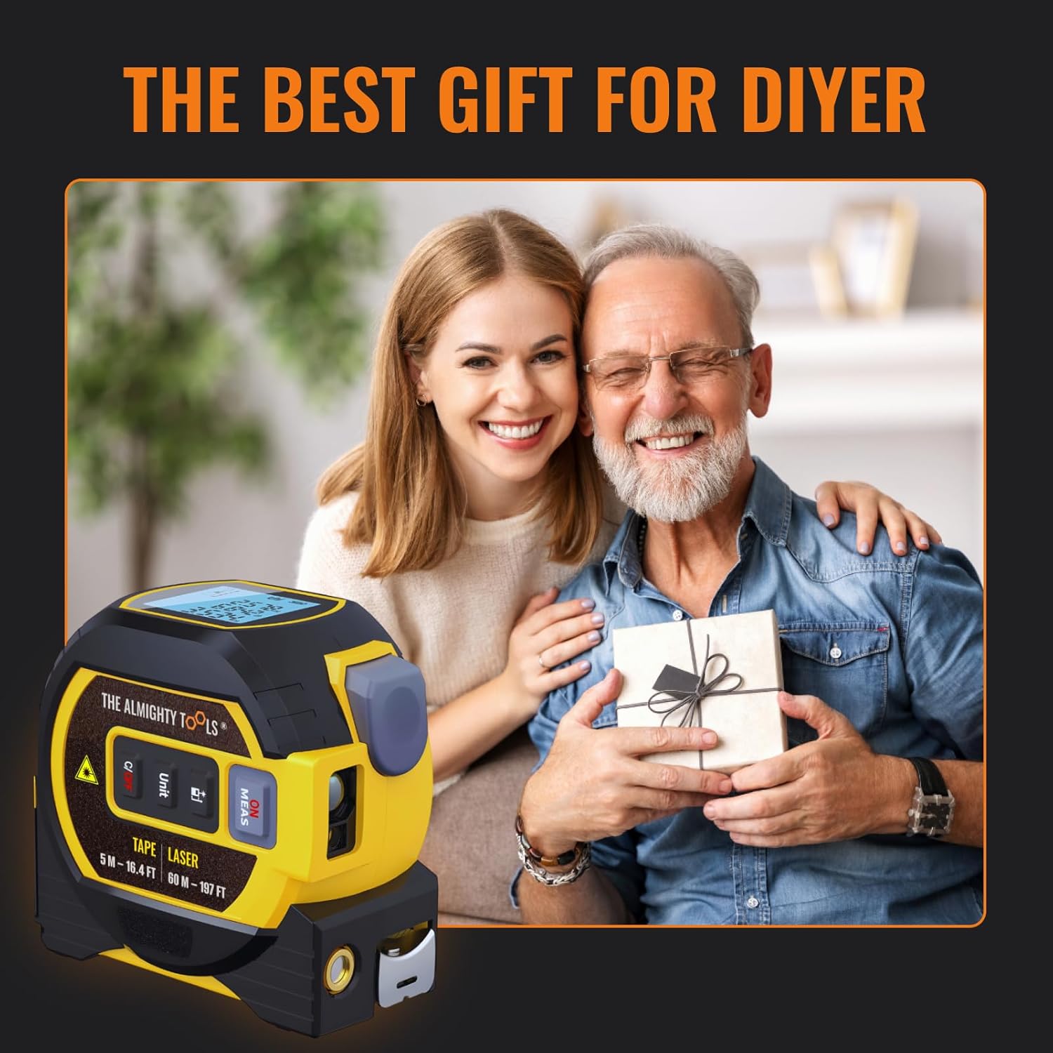 The Almighty Ruler Laser Tape Measure | Laser Distance Measurer, Heavy-Duty Tool with Cross Marking Feature, Smart