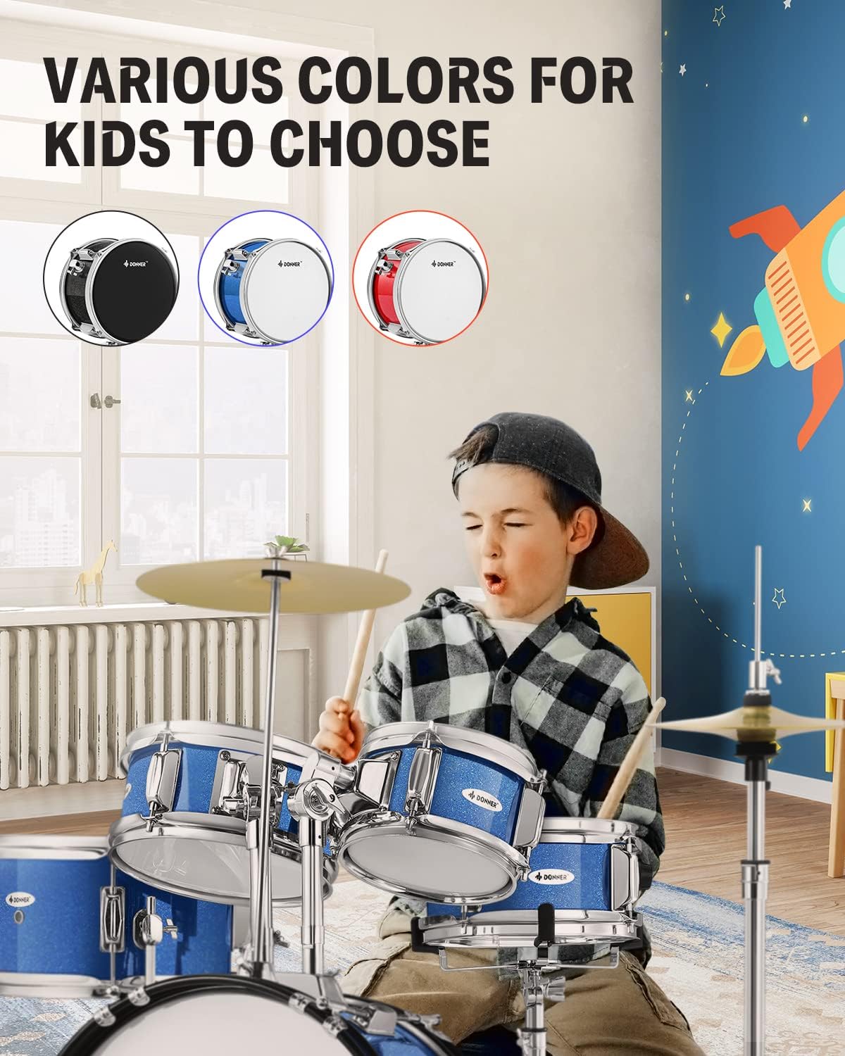 Kids Drum Sets-Donner 5-Piece for Beginners,14 inch Junior Drum Kit, with Adjustable Throne, Cymbal, Hi-Hat, Pedal &