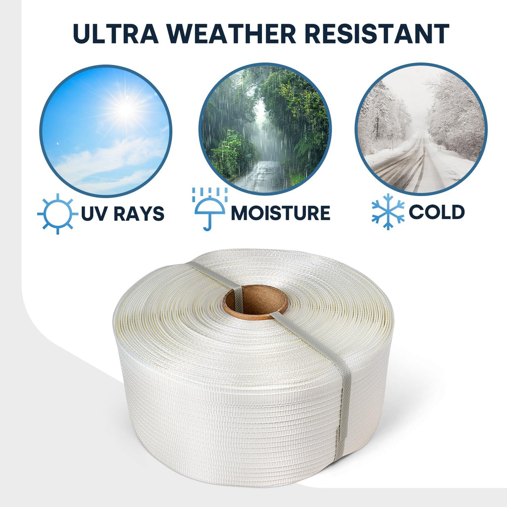 1/2" Woven Poly Cord Strapping, 1500' Roll – 825 lbs Break Strength, Medium Duty, Weather-Resistant Flat Rope –