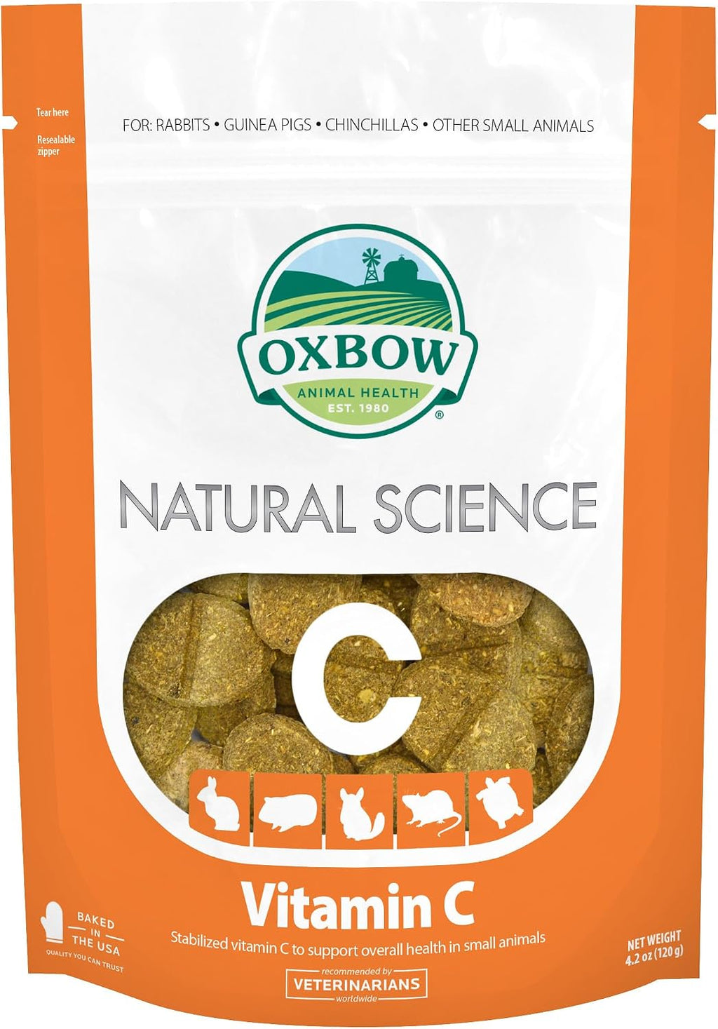 Vitamin C Guinea Pig Supplement, High-Fiber Timothy Hay, 4.2 oz