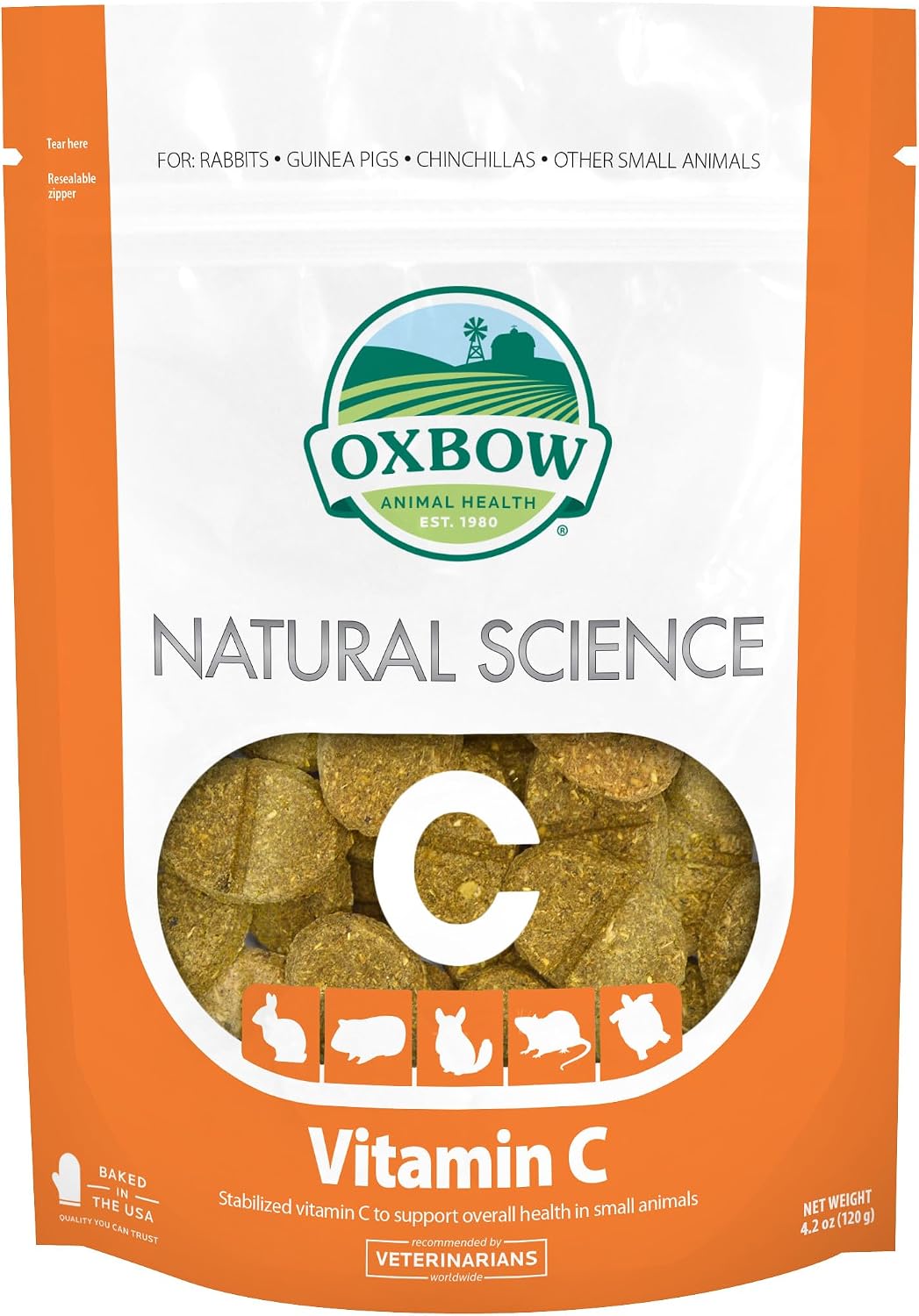 Vitamin C Guinea Pig Supplement, High-Fiber Timothy Hay, 4.2 oz