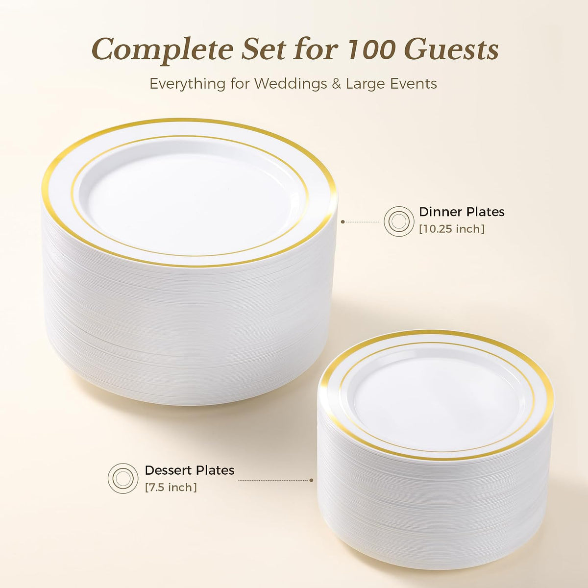 200PCS Gold Plastic Plate, Disposable Party Plates