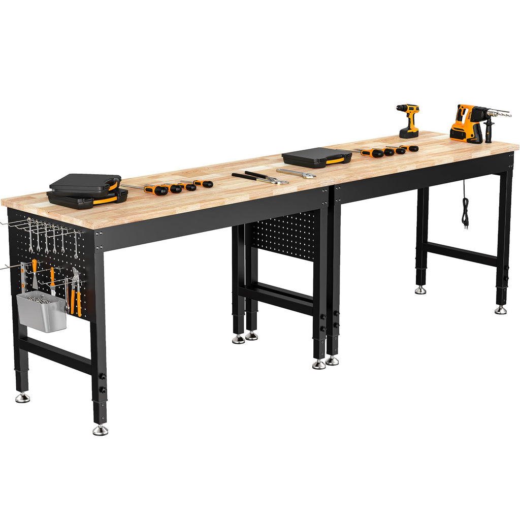 96" Garage Work Bench with Power Outlets, Pegboard, Ships in 2 Boxes