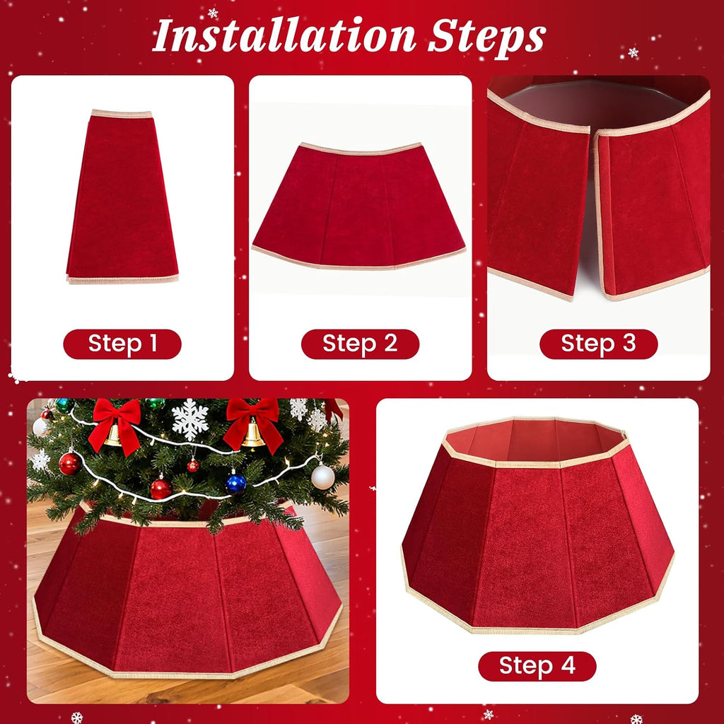 Christmas Tree Skirt, Velvet Foldable Christmas Tree Collar, Red | Xmas Tree Skirt for Artificial Christmas Trees