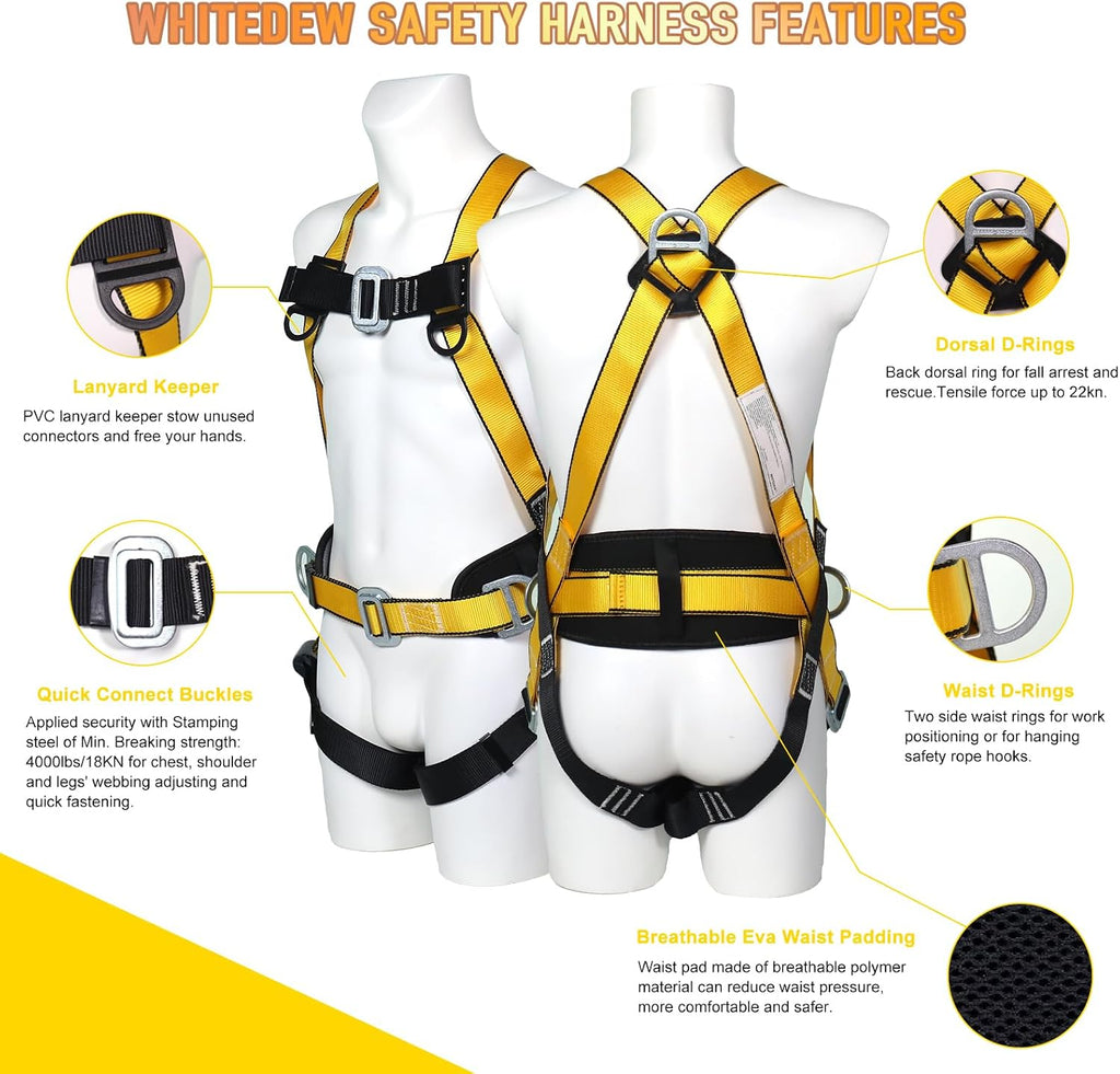 Safety Harness Fall Protection Kit with Shock Absorbing Lanyard