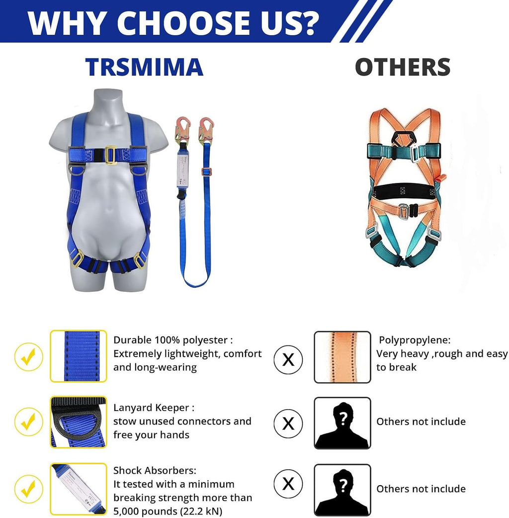 TRSMIMA Safety Harness Fall Protection - Safety Harness for Construction | Men Roofing Full Body Construction Harness
