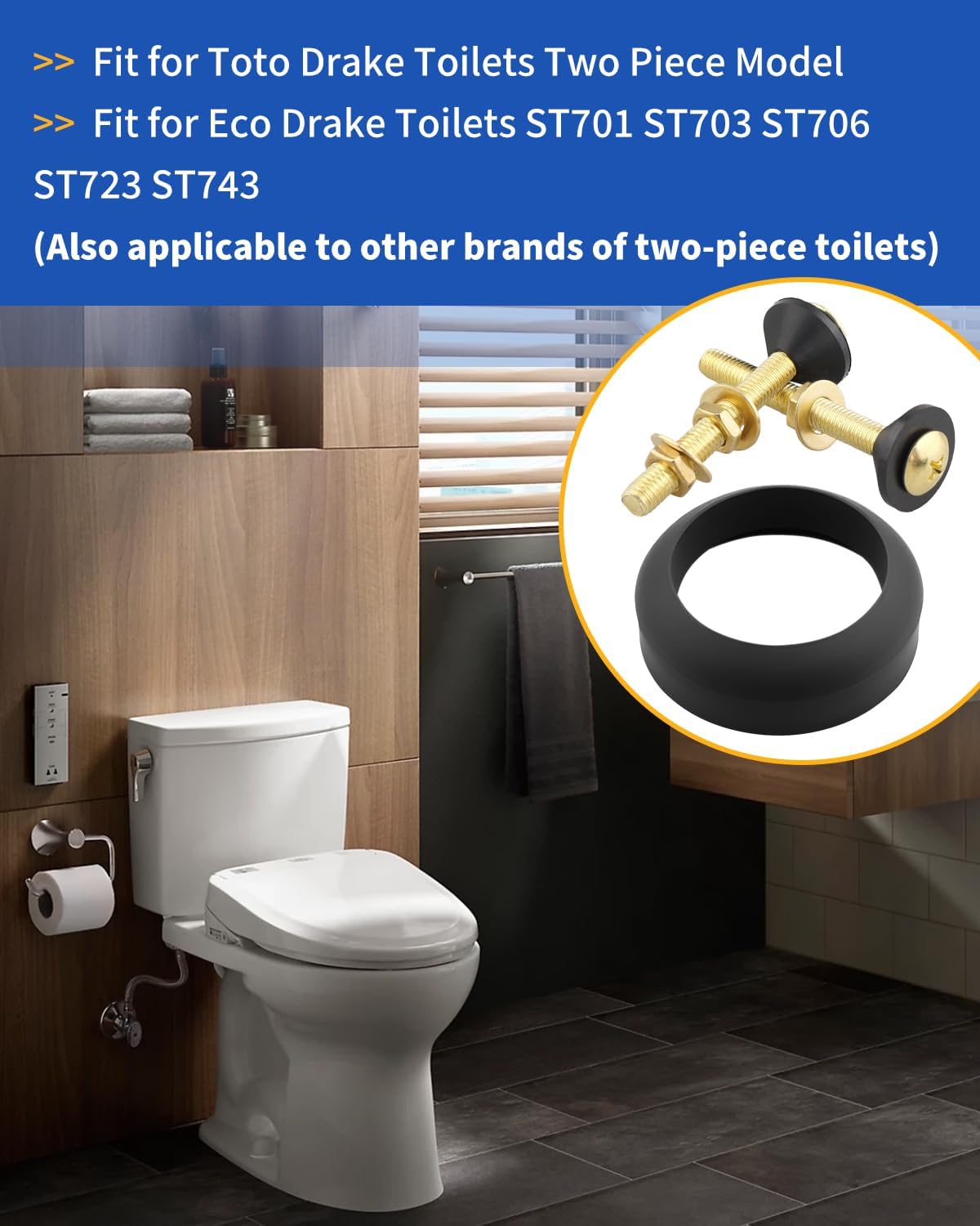 Tank to Bowl Repair Kit Include Gasket Fit for Toto Drake Toilets Two Piece Model, Fit for Eco Drake Toilets ST701 ST703 ST706 ST723 ST743 Replace 9BU024E THU833-A