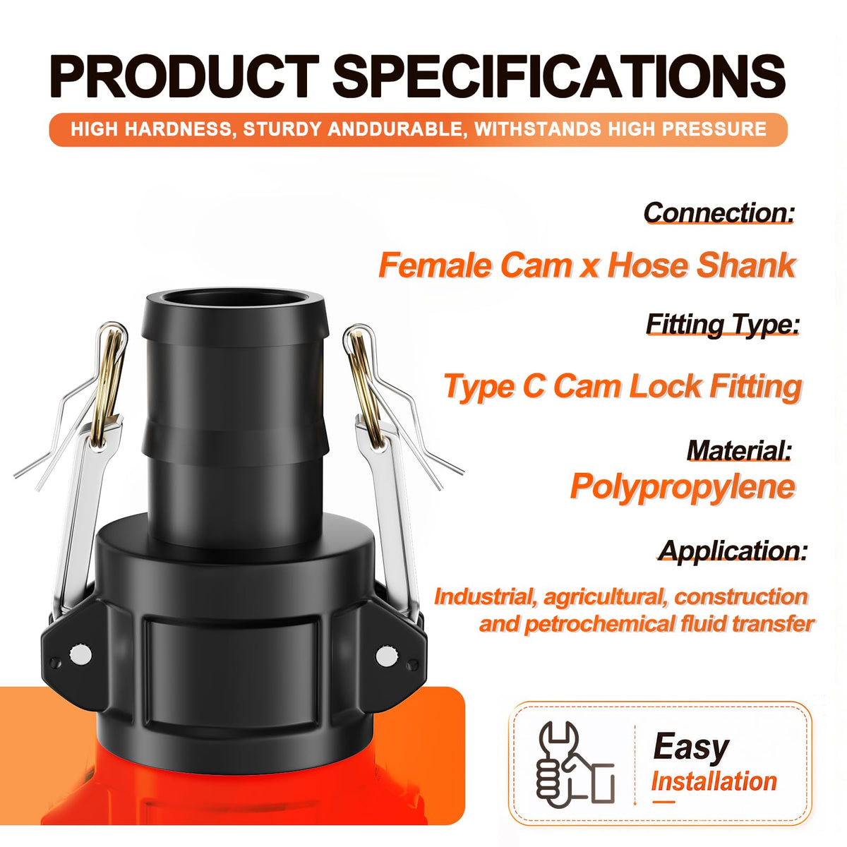 Gasher 3" Type C Camlock Fitting Polypropylene Female Coupler