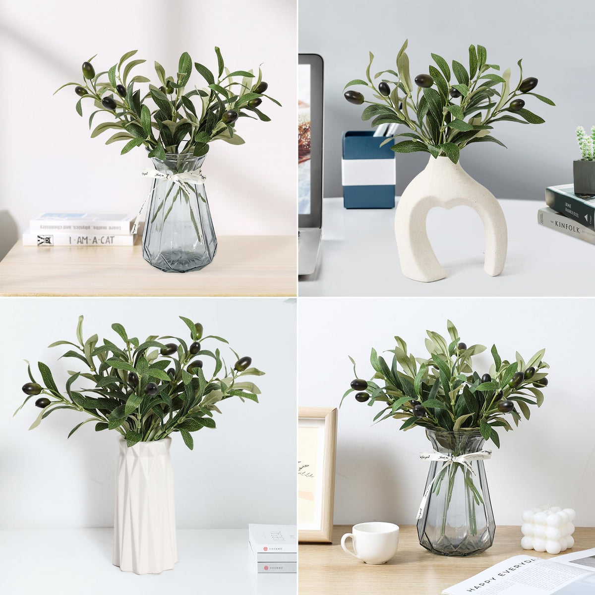 10pcs 10” Faux Olive Leaves Stems Artificial Branches for Vases