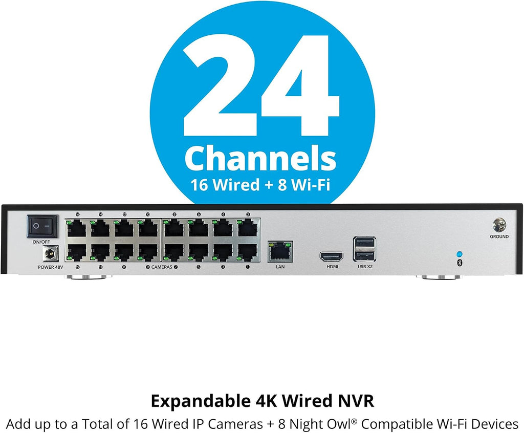 Power Over Ethernet 24 Channel NVR Video Home Security Camera System with 4TB Hard Drive (Add up to 16 Wired IP and 8