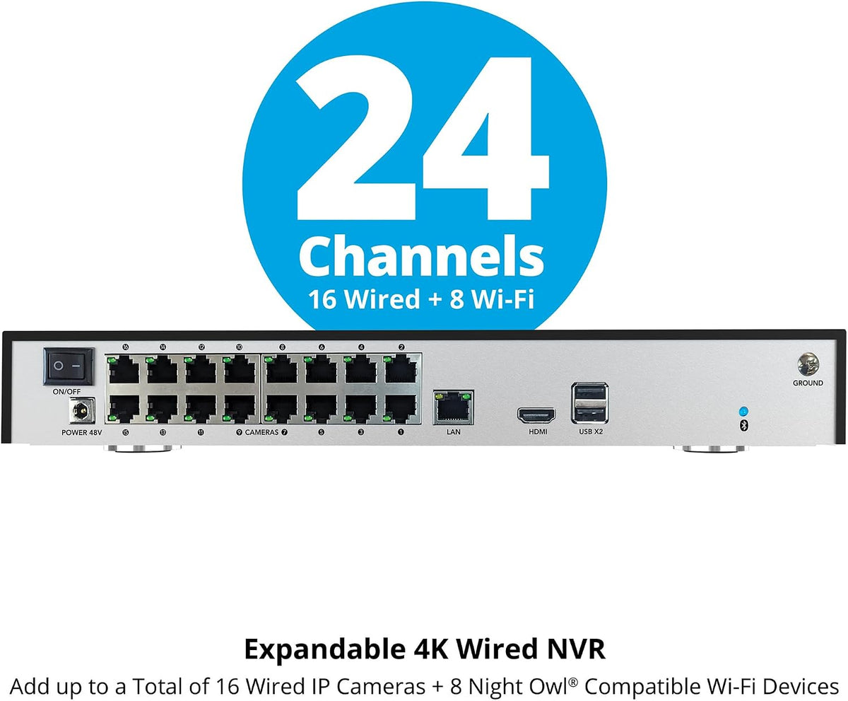 Power Over Ethernet 24 Channel NVR Video Home Security Camera System with 4TB Hard Drive (Add up to 16 Wired IP and 8