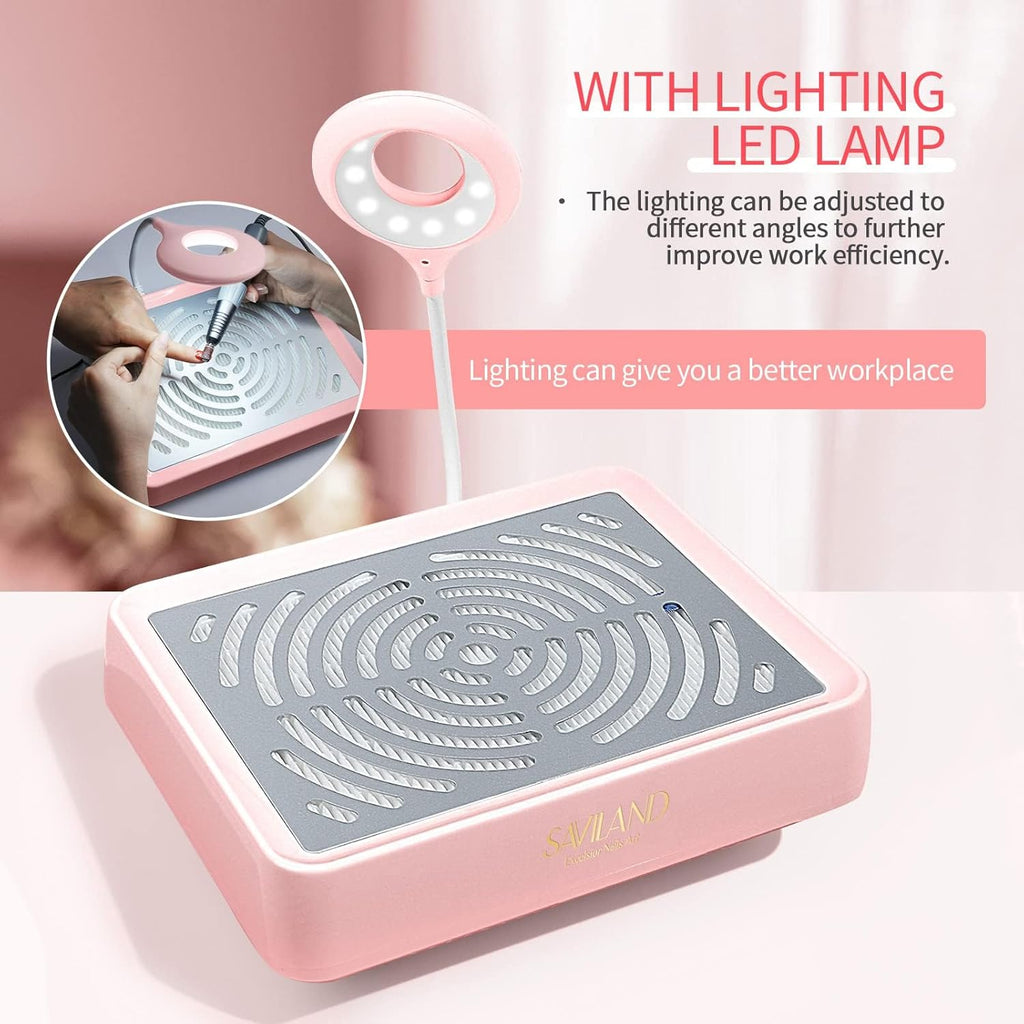 Professional Nail Dust Collector 40W Vacuum with Lamp for Salon | Low noise, Reusable filter, Strong vacuum fan, Dust
