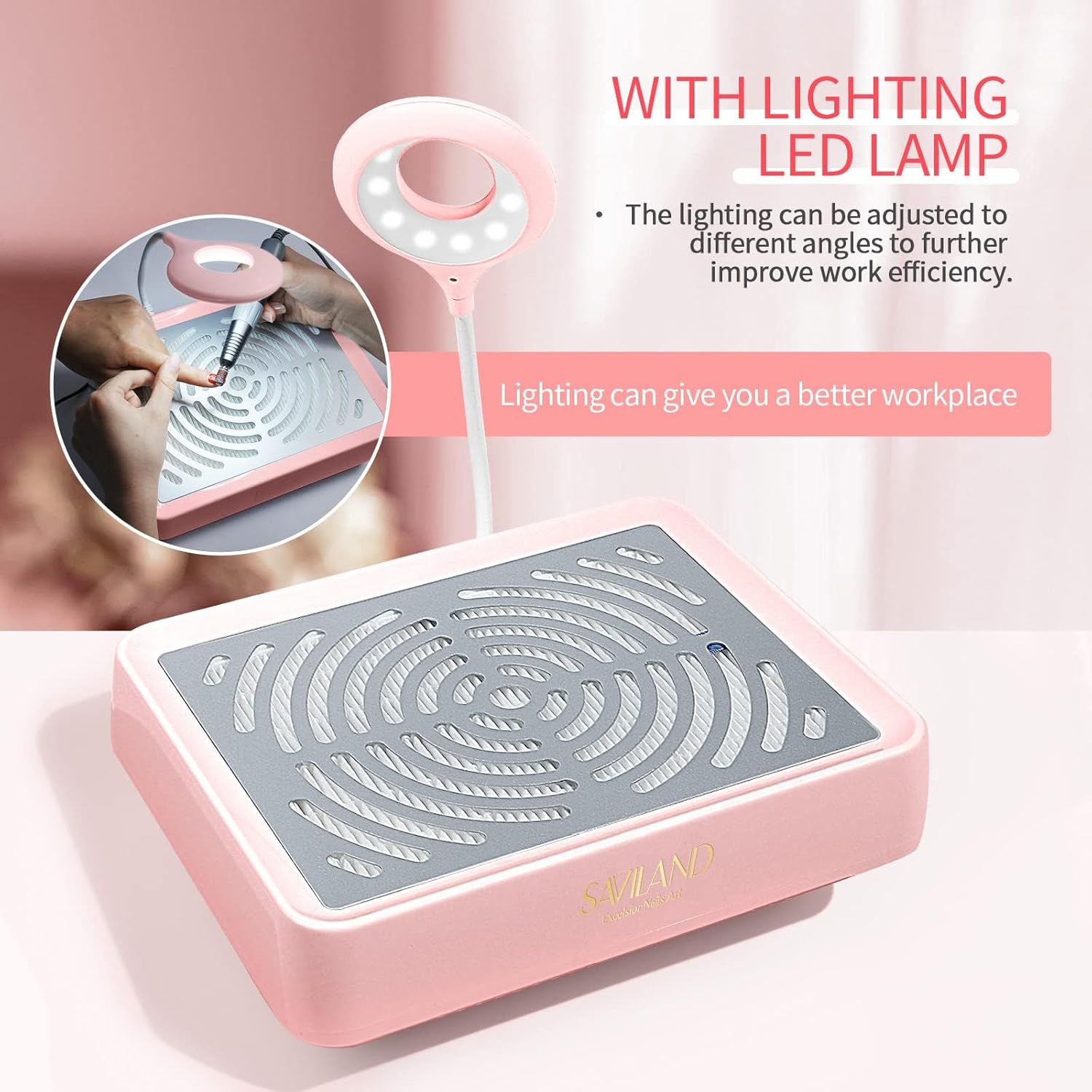 Professional Nail Dust Collector 40W Vacuum with Lamp for Salon | Low noise, Reusable filter, Strong vacuum fan, Dust