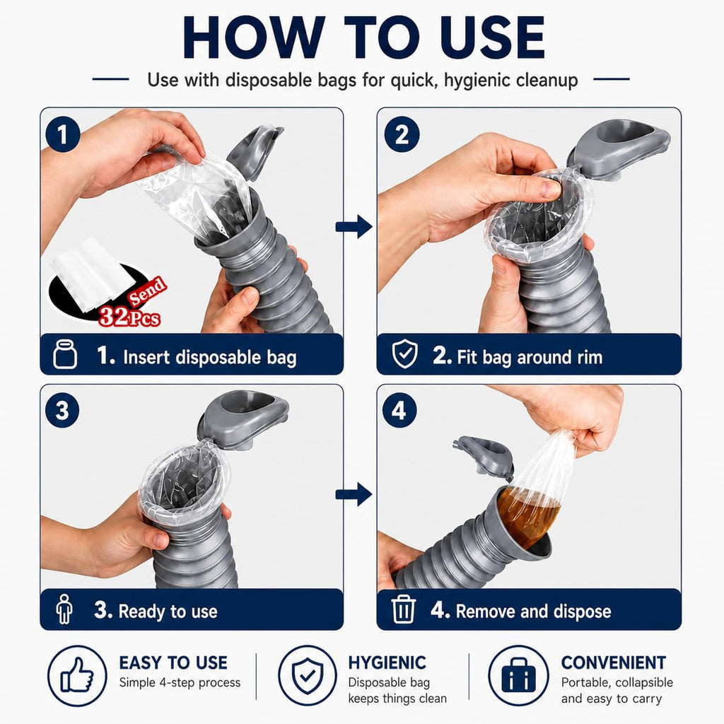 Pee Bottles for Men, Emergency Urinals, Adjustable Pee Bottle for Men and Women, Collapsible Urine Bottle and Pocket