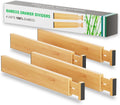 Bamboo Expandable Drawer Dividers – Fits 16.6"–22" Drawers, 2" High, Set of 4 | Spring-Loaded Bamboo Separator for
