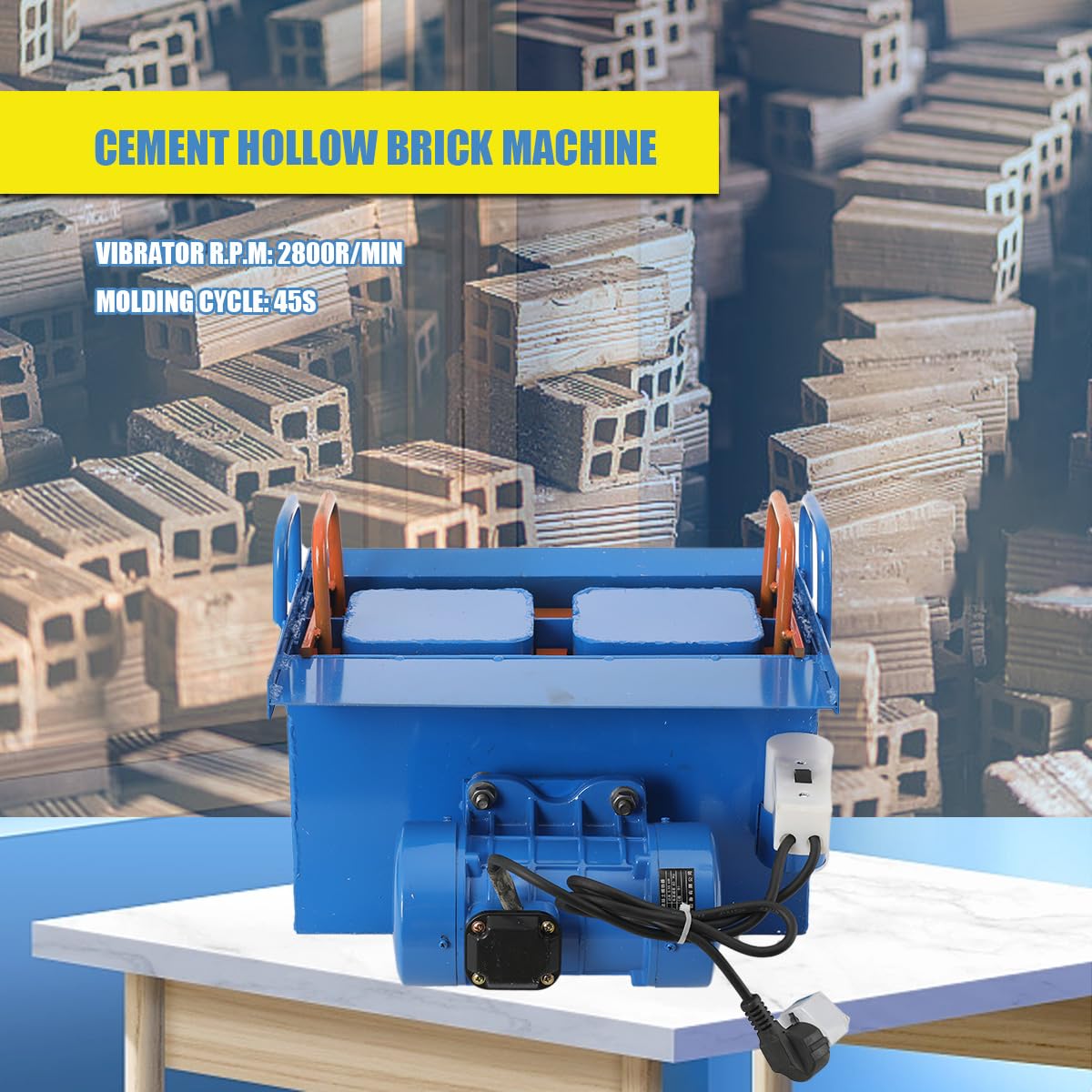 Concrete Block Making Machine for Construction, 110V 550W Hollow Block Making Machine, 2 Holes Brick Size 15.74 *