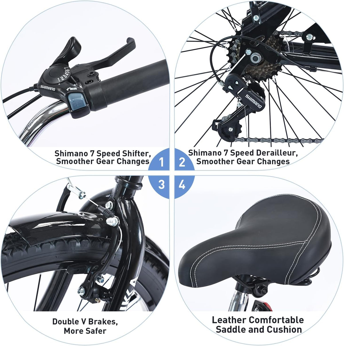 26 Inch Men's Beach Cruiser Bike Commuter Bicycle for Adult Men and Women with Dual V-Brake and Adjustable Seat, 7