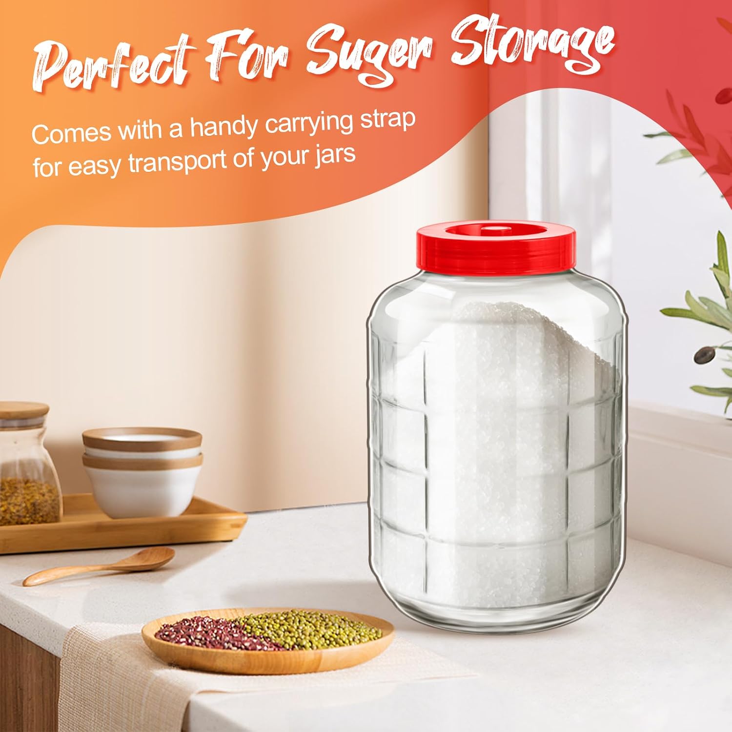 2 Pcs 5 Gallon Glass Jar with Airlock Lid Large Storage Glass Jars Wide Mouth Carboy Fermentor with Carrying Harness