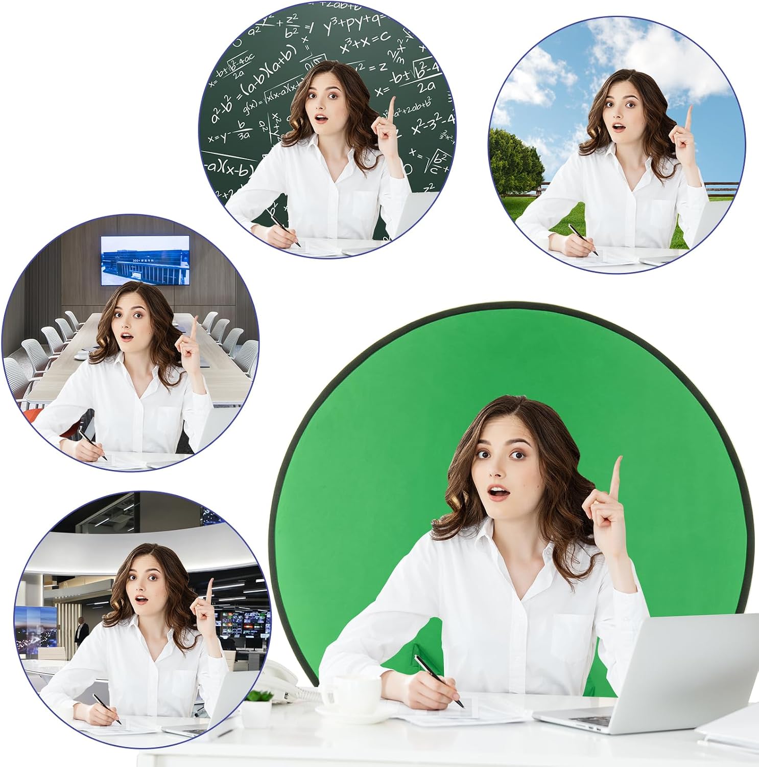 1 Pc Blue Screen Backdrop 43 in / 110 cm Diameter Foldable Portable Photography Background Green Screen Chroma Key