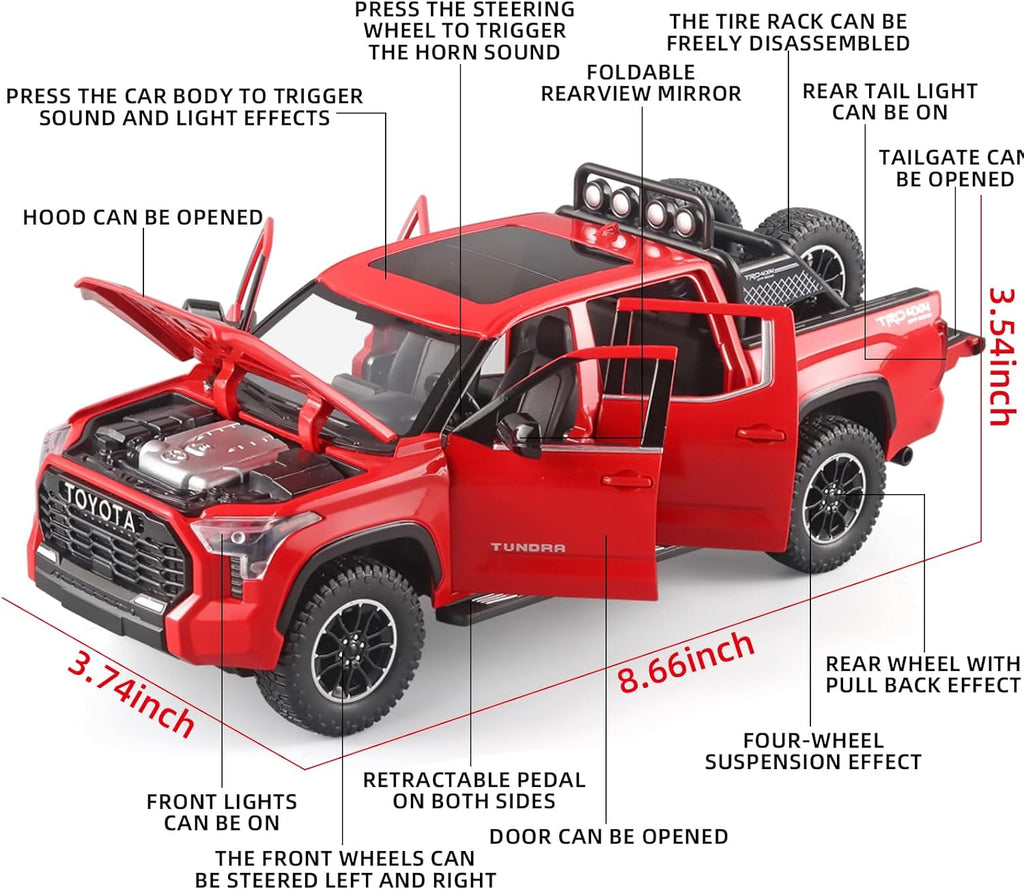 Toy Trucks for Boys 1/24 Compatible with Toyota Tundra | Diecast Metal Model Toy Pickup Truck Pull Back Car Model