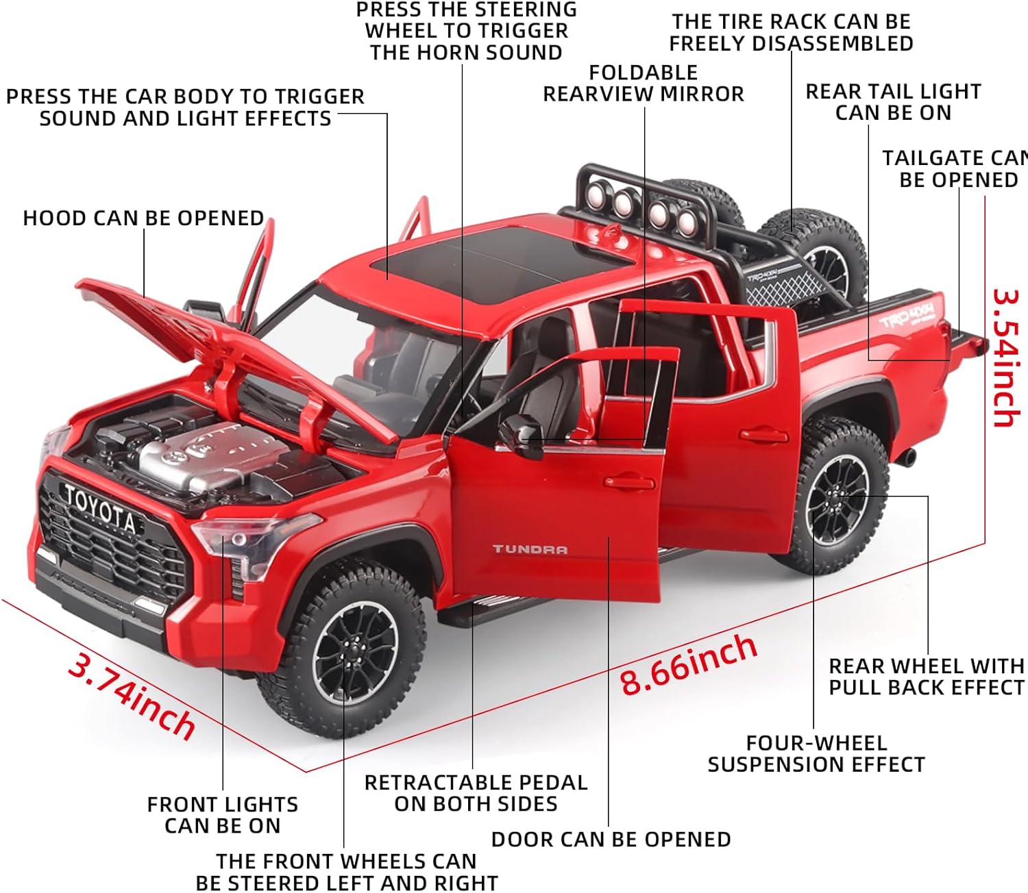 Toy Trucks for Boys 1/24 Compatible with Toyota Tundra | Diecast Metal Model Toy Pickup Truck Pull Back Car Model