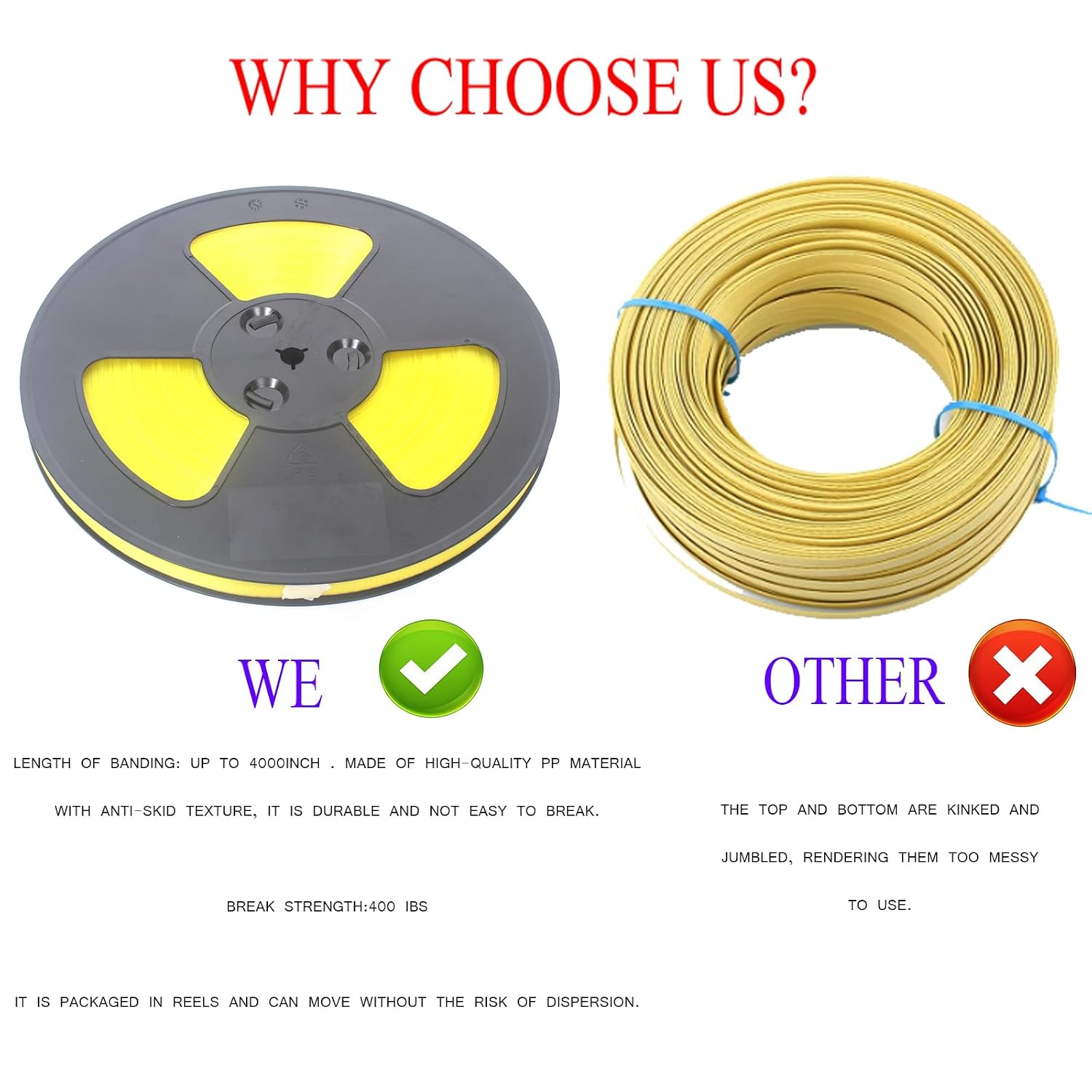 Packaging Banding Strapping Kit, Poly Strapping Tensioner, | 4000" PP Strapping Band,100 Pcs Metal Seals, Sealer