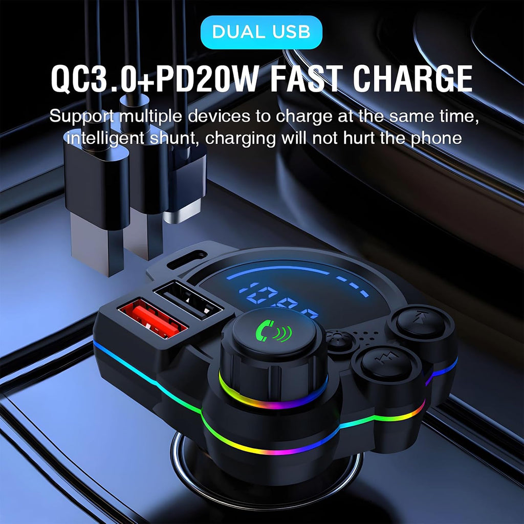 PD 30W Type-C Car Charger & Bluetooth 5.3 FM Transmitter, ‌Premium Wireless FM Transmitter with QC3.0 + PD20W Fast