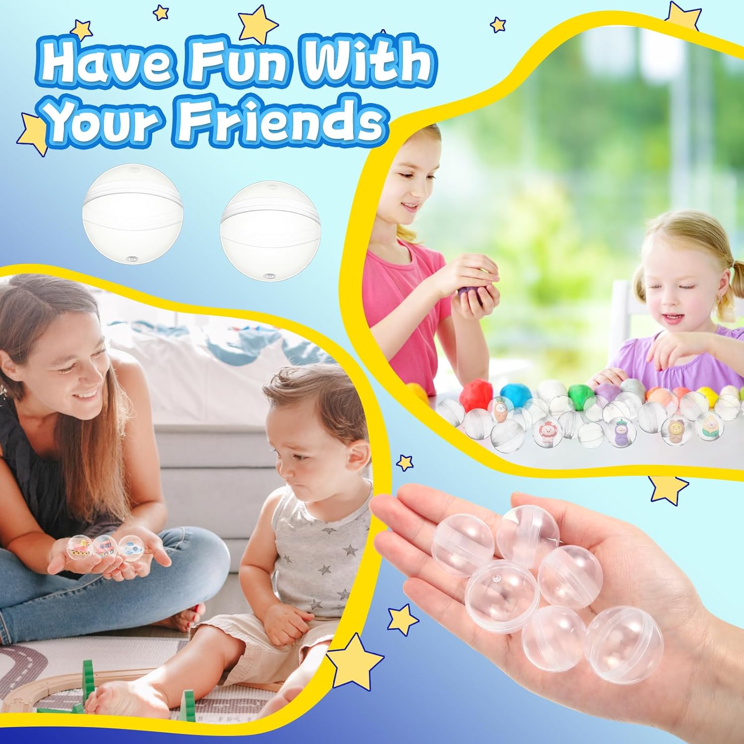 300 Pcs Gumball Machine Capsules Round Capsules 1.1" 1.25" Vending Machine Capsules Empty Clear Balls Toys Small