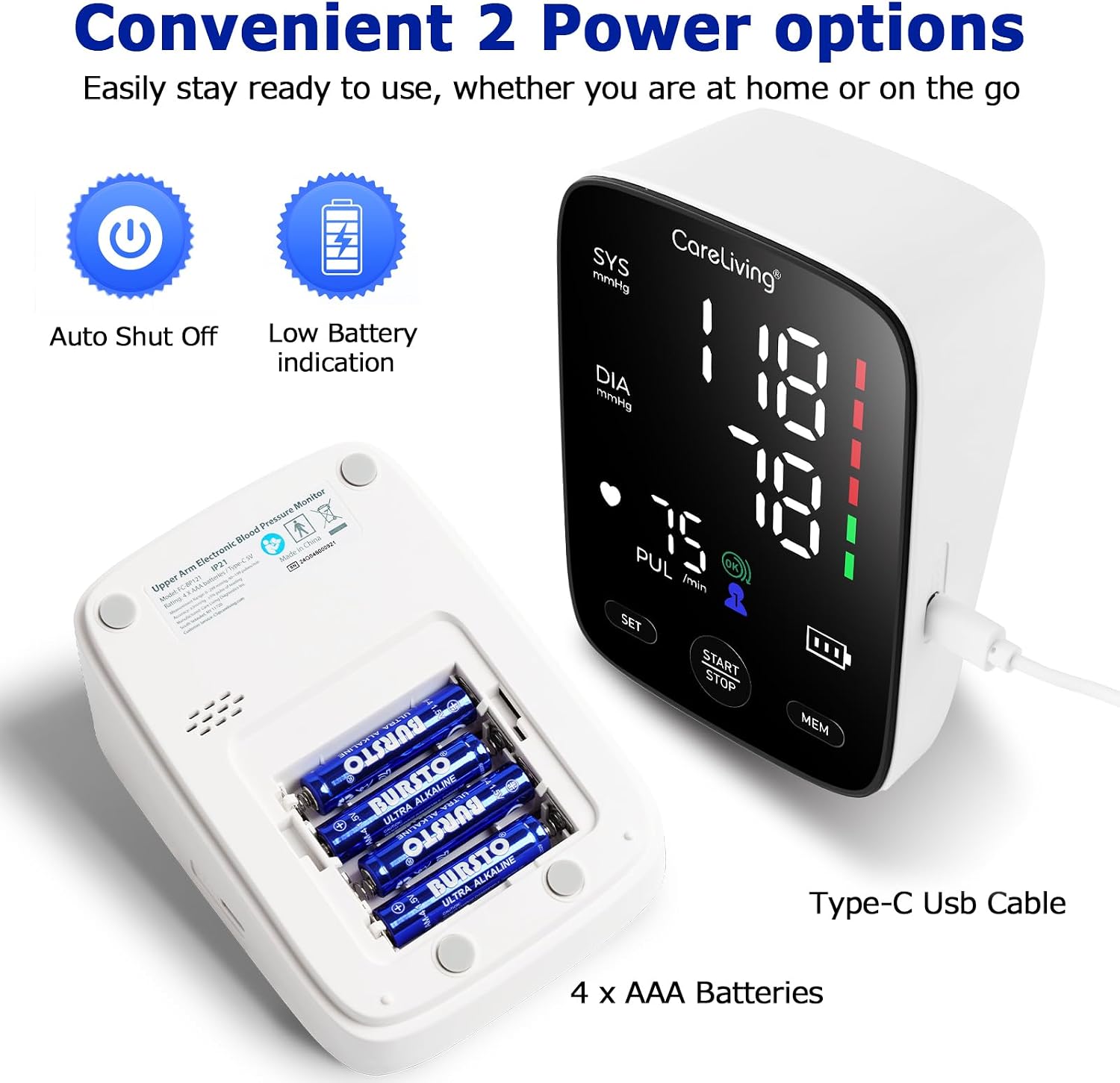 Blood Pressure Monitor, Upper Arm Blood Pressure Monitors for Home Use, 2x199 Readings Memory, Adjustable Arm Cuff
