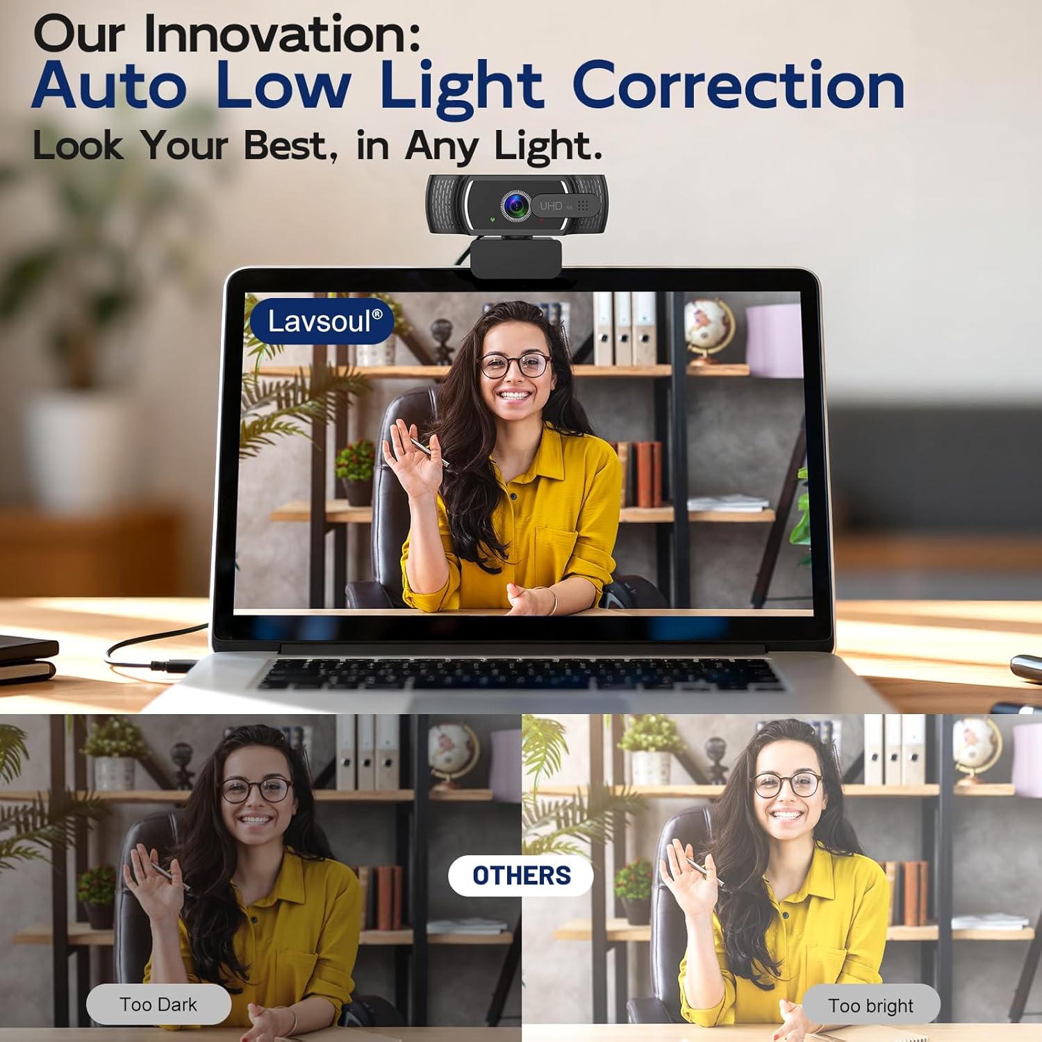 4K Webcam for PC & Mac, Tiny USB Streaming Camera with PDAF Autofocus, Dual Omnidirectional Noise-Canceling