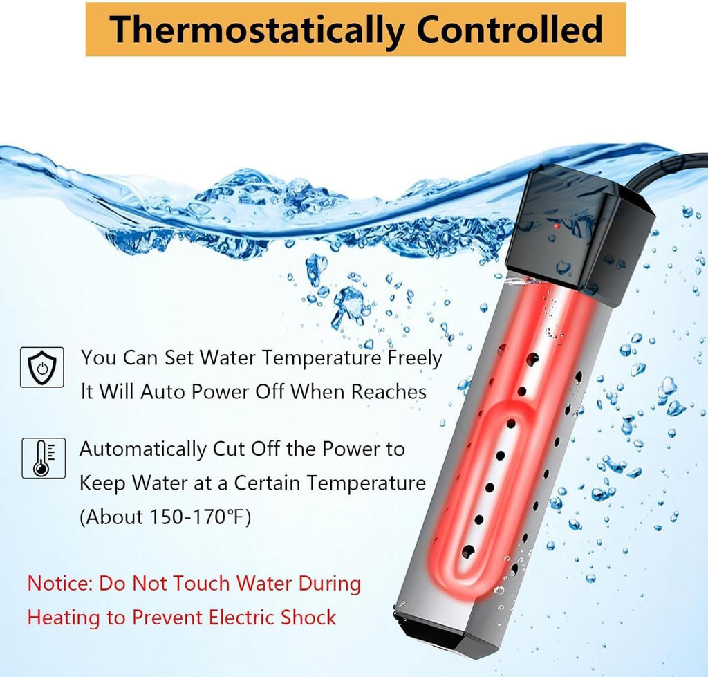 2000W Pool Heater for Inflatable Above Ground Swimming Pool, Immersion Water Heater for Bathtub with Thermostat