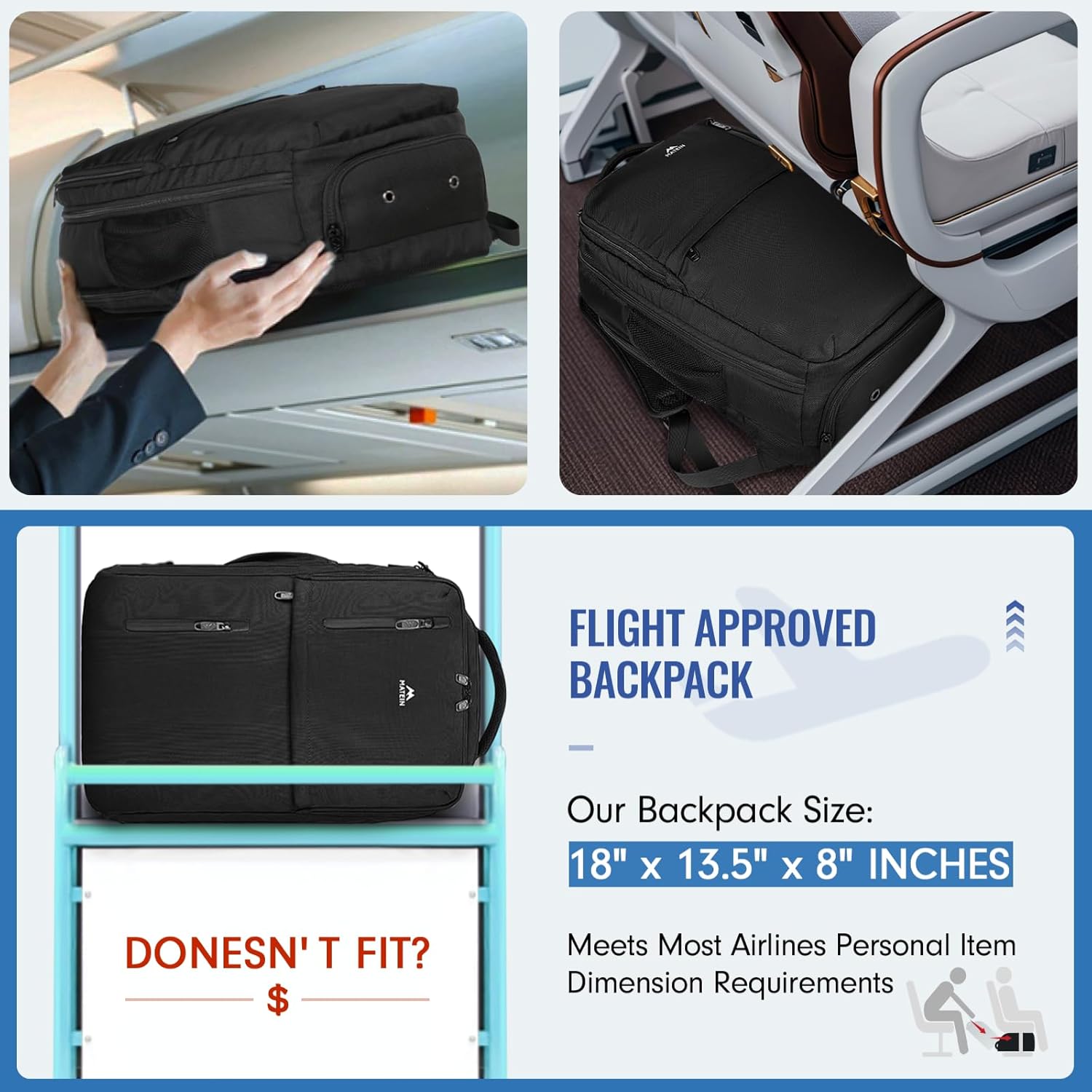 Carry on Backpack, 40L Flight Approved Large Travel Laptop Backpack, 17 Inch Water Resistant Luggage Computer Daypack