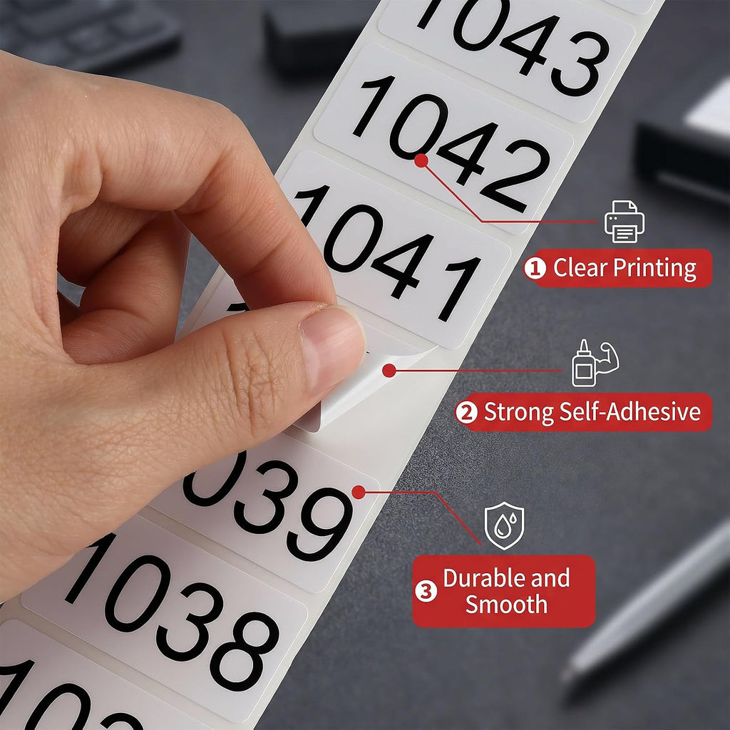 Consecutive Number Stickers, 1001-2000 Self-Adhesive Inventory Labels