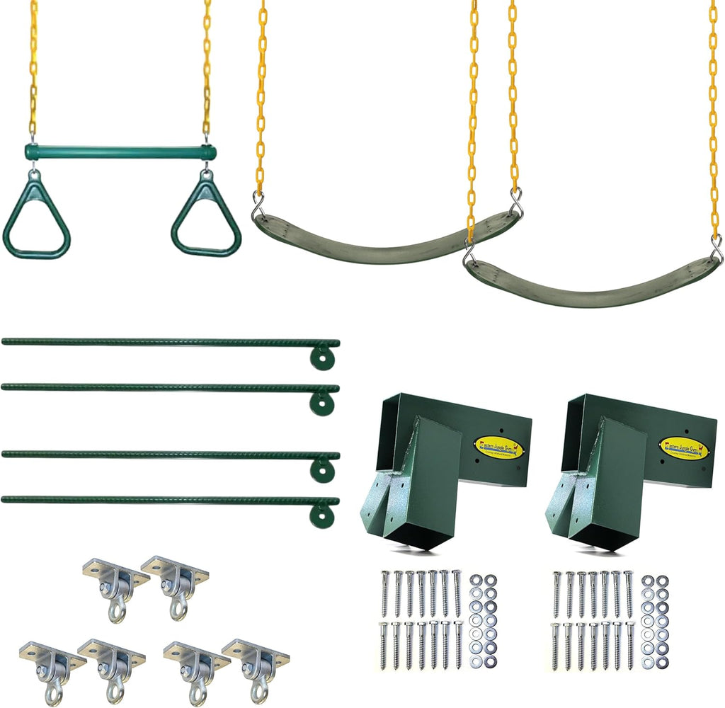 DIY Swing Set Hardware Kit with Easy 1-2-3 A-Frame Brackets, Swing Seats, Ring Trapeze Bar and All Assembly Hardware